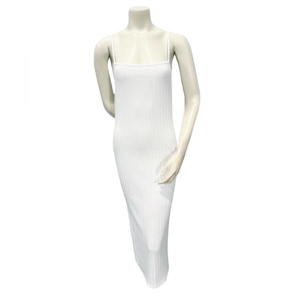 Bershka White Ribbed Open Back Midi Dress Size Small